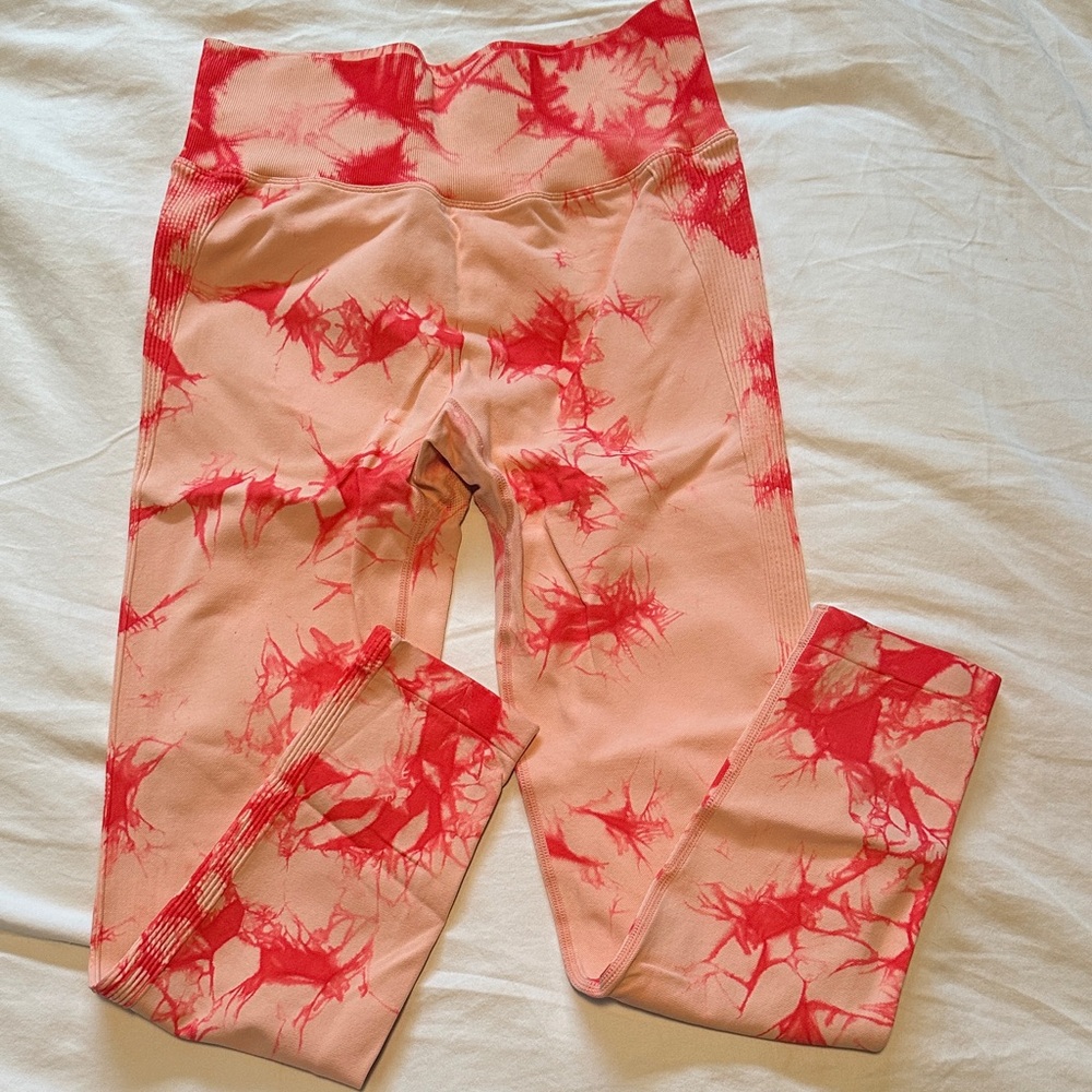 Dark Pink and Coral TyeDye Leggings